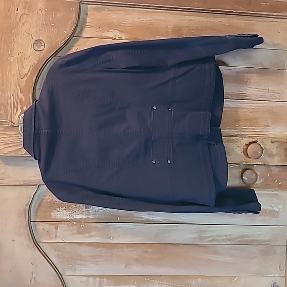 Dark blue, twill, Christopher & Banks Jacket with long sleeves and peplum hem. - Picture 4 of 4